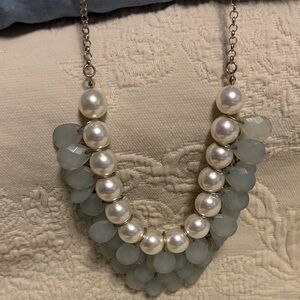Elegant Pearl and Green Bead Necklace‼️